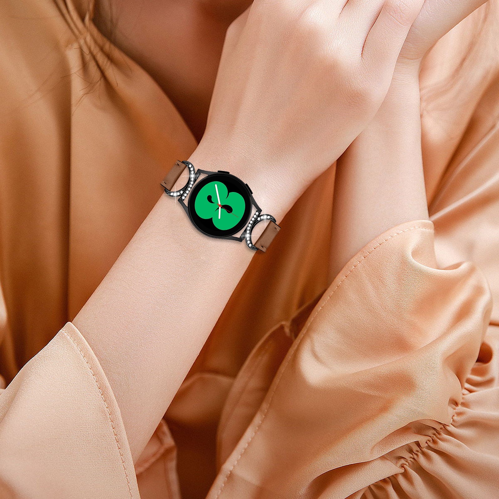For Samsung Galaxy Watch 3 41mm Watch 5 40mm 44mm Replacement Wrist Band 20mm Rhinestone D-shape Connector Split Leather Strap with Black Buckle For Samsung Galaxy Watch 3 41mm Watch 5 40mm 44mm Replacement Wrist Band 20mm Rhinestone D-shape Connector Split Leather Strap with Black Buckle